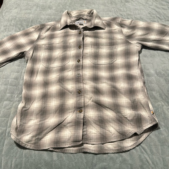 Carhartt Flannel Button Down Shirt, Brown, Cream, Gray, Size S - Picture 2 of 9